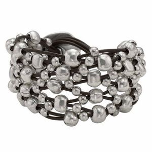 Uno de 50 silver & leather bracelet